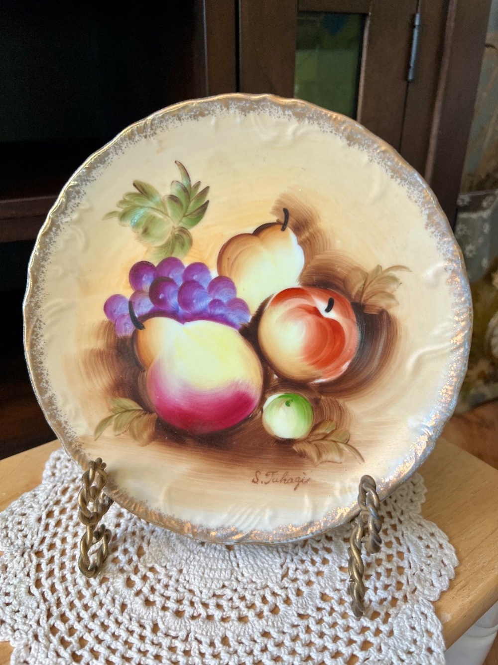 Hand Painted S.Takagi Japan Wall Decor Plate Still Life Fruit Art Warm Tones 8"